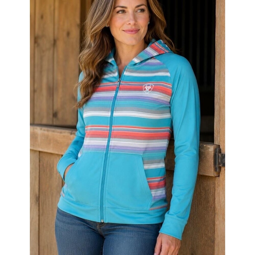 Ariat Tek Cold Series Full Zip Hoodie Womens L Blue Fleece-Lined Winter Outdoor